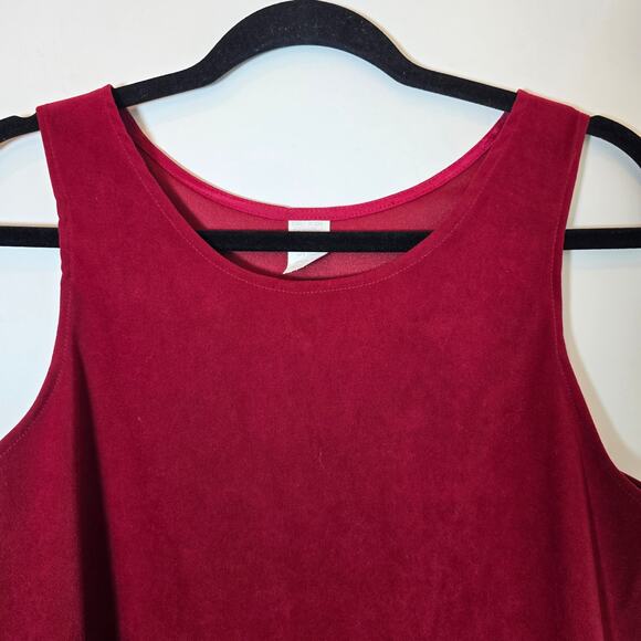 Vintage Microsuede Tank Top Size S Red Scoop Neck Side Slits Oversized Made USA - Picture 2 of 6